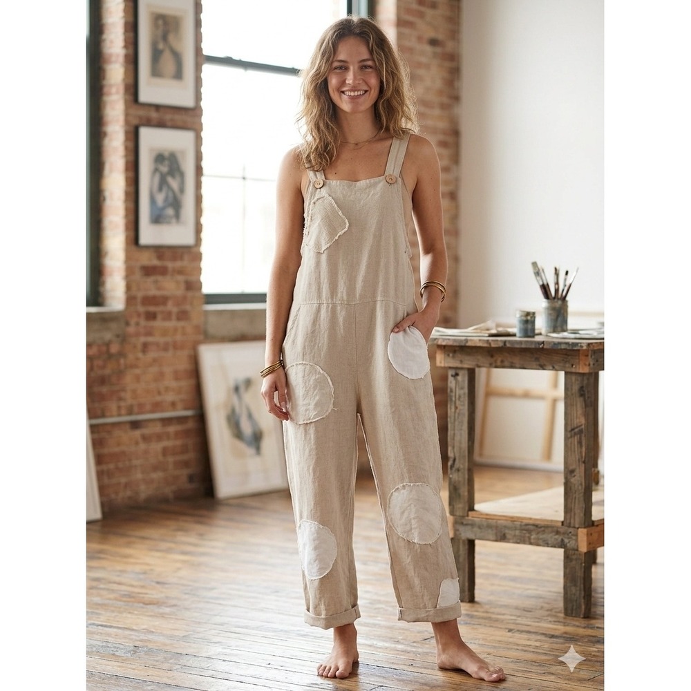 Vintage 90s BODIL‎ Linen Pinafore Jumpsuit Made in USA Lagenlook Art to Wear XS